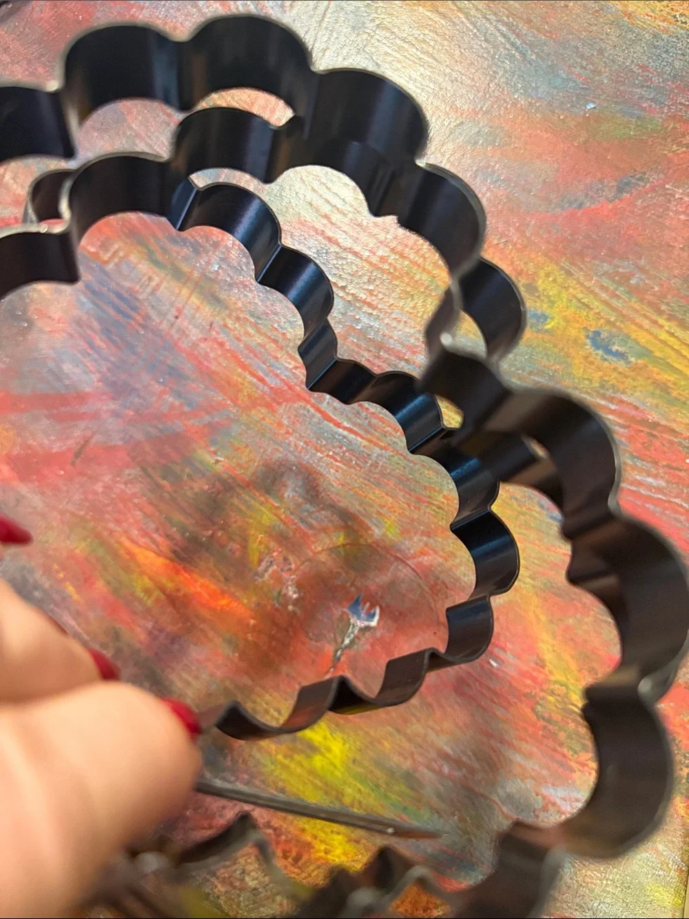 Large Black Metal Heart Shape Pancake Ring Cookie cutter form w. Handle Set of 3